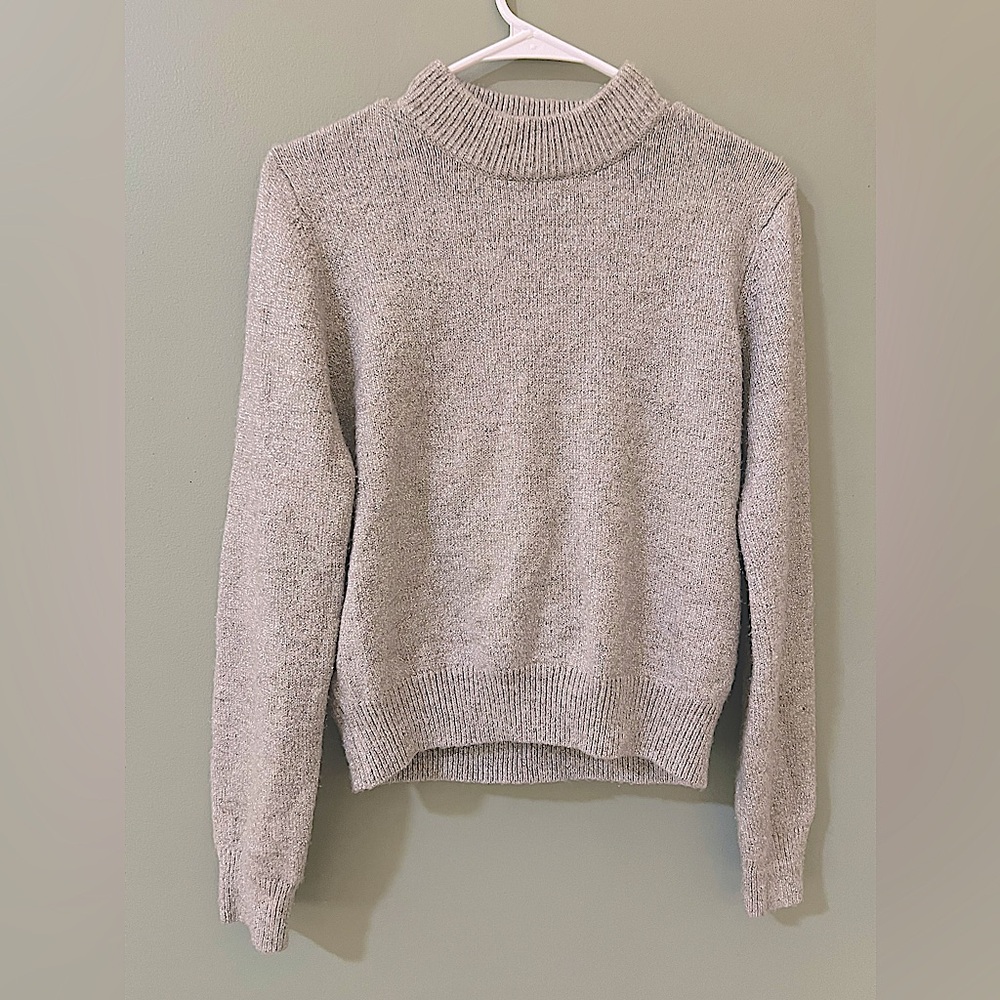ASTR The Label Arabella Open Back Sweater Wool Blend Size Medium Silver Metallic